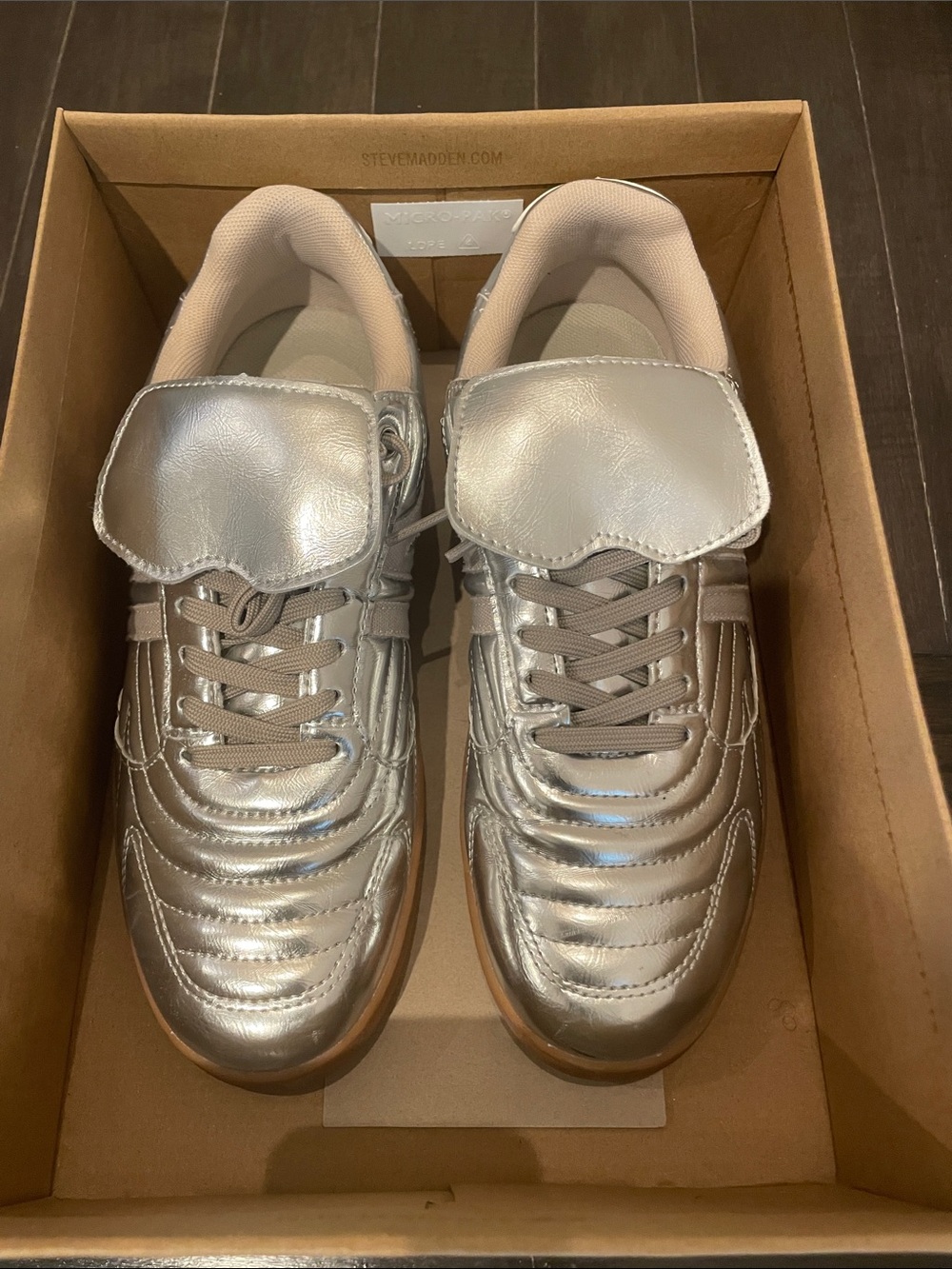 Steve Madden Madrid Metallic Silver Sneakers with Gum Sole